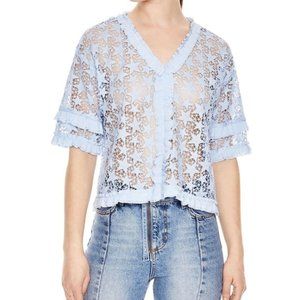 Sandro Blue Manga Star Portofino Lace Ruffle Top S